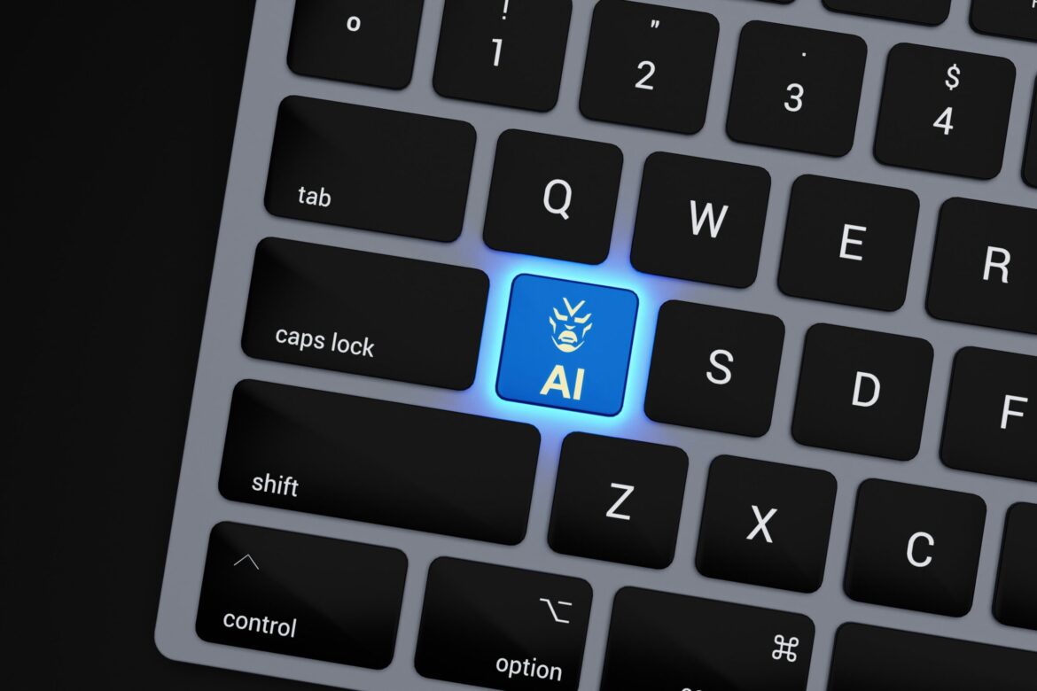a-close-up-of-a-keyboard-with-a-blue-button